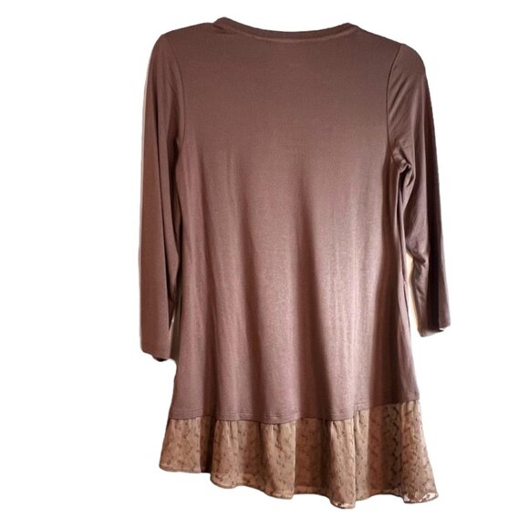 LOGO Camel-Colored Tunic w/2 Front Pockets, 3/4 Sleeves & Ruffle Bottom, Sz XXS - Picture 2 of 13